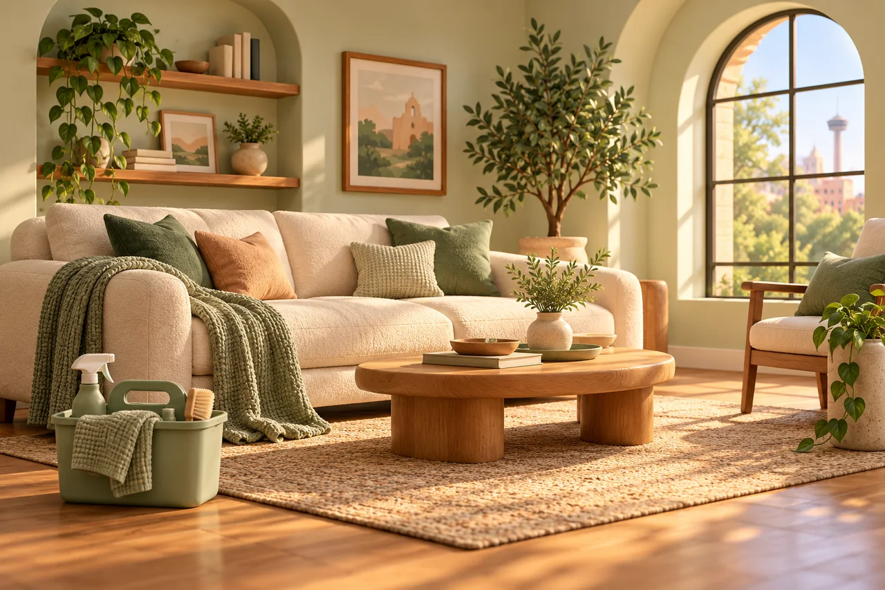 Illustration of a cozy, freshly tidied living room